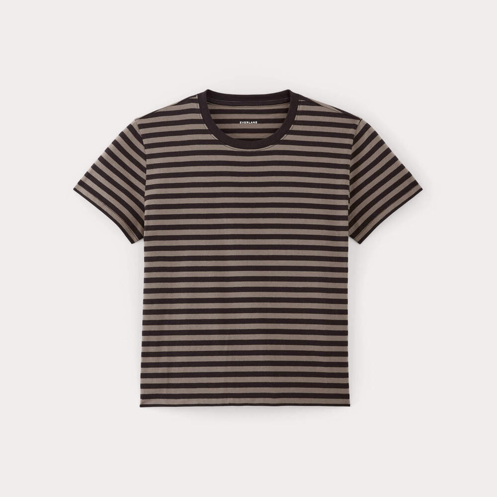Everlane Women's Box-Cut T-Shirt in Essential Cotton in Artist Clay/Black, Size…